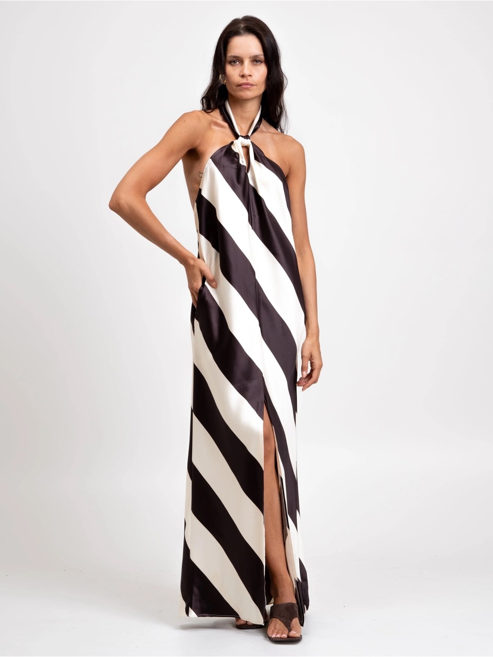 ✨NEW✨Stripe Satin Halter Maxi Dress